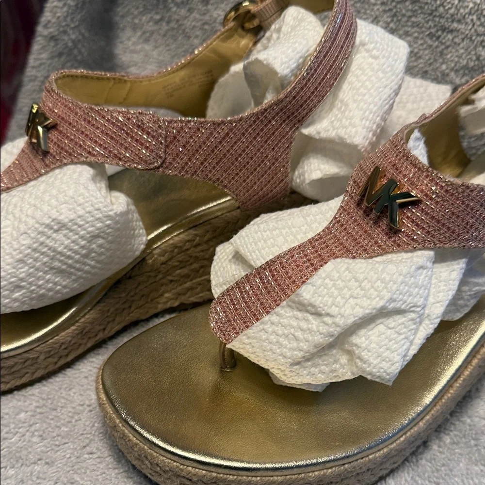Michael Kors Pink and Gold Wedge Sandals